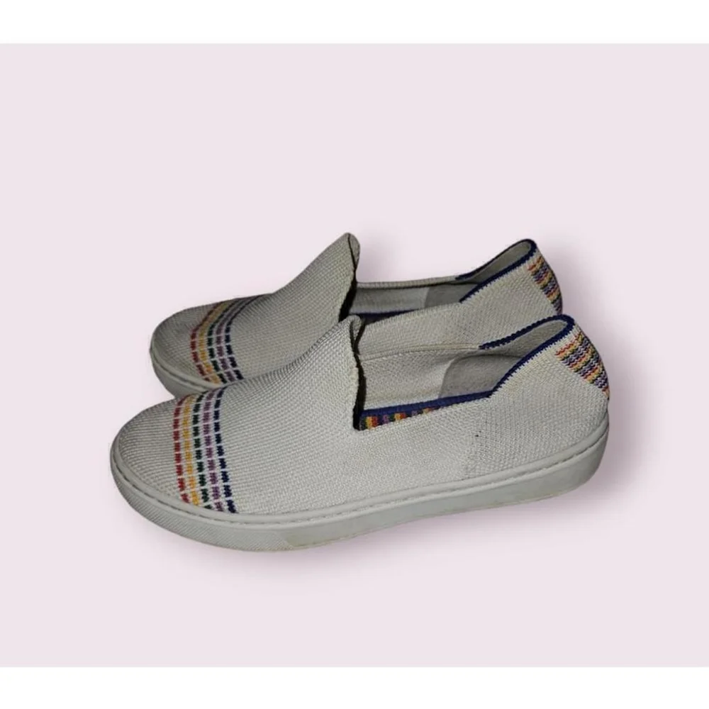 Rothy's Slip On Sneakers Shoes Size 1 White Rainbow
